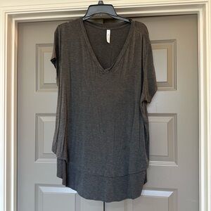 Latched Mama Dark Gray V-Neck Short Sleeve Top